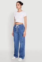 Womens WAX High Waisted Cargo Jeans, Blue,