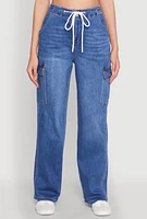 Womens WAX High Waisted Cargo Jeans, Blue,