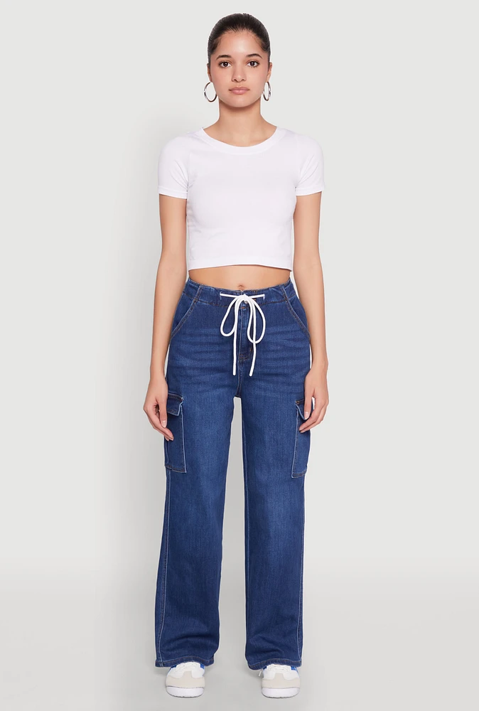 Womens WAX High Waisted Cargo Jeans, Blue,