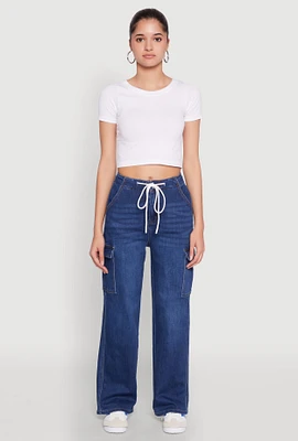 Womens WAX High Waisted Cargo Jeans, Blue,