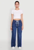 Womens WAX High Waisted Cargo Jeans, Blue,