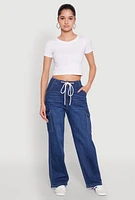Womens WAX High Waisted Cargo Jeans, Blue,
