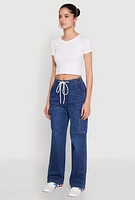 Womens WAX High Waisted Cargo Jeans, Blue,