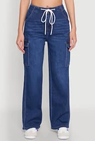 Womens WAX High Waisted Cargo Jeans, Blue,