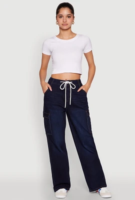 Womens WAX High Waisted Cargo Jeans, Blue,