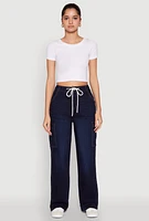 Womens WAX High Waisted Cargo Jeans, Blue,