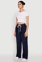 Womens WAX High Waisted Cargo Jeans, Blue,