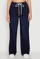 Womens WAX High Waisted Cargo Jeans, Blue,