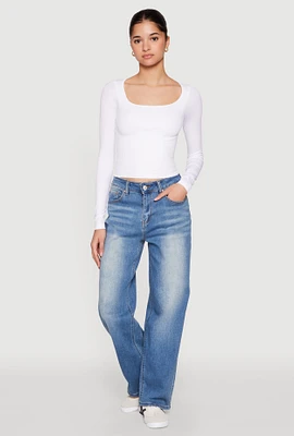 Womens WAX Vintage Wash Straight Leg Jeans, Blue, Size 3