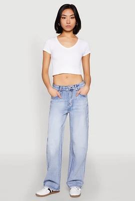 Womens WAX Straight Whiskered Jeans, Blue,