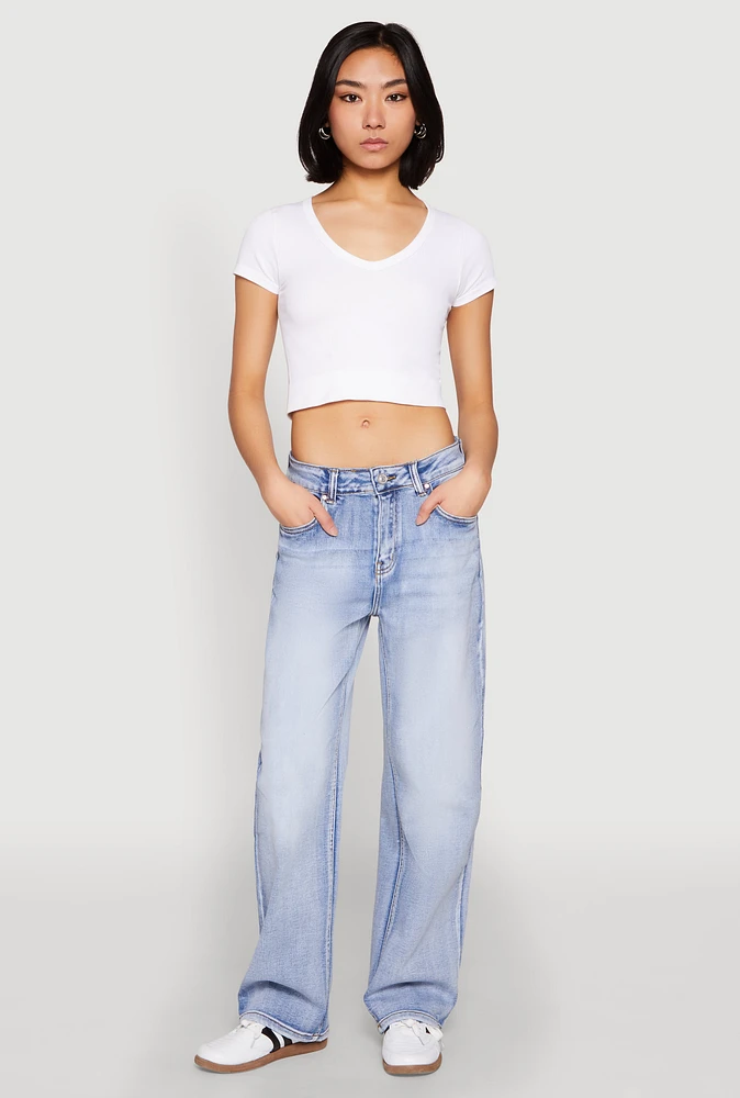 Womens WAX Straight Whiskered Jeans, Blue,