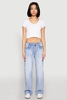 Womens WAX Straight Whiskered Jeans, Blue,