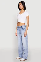 Womens WAX Straight Whiskered Jeans, Blue,