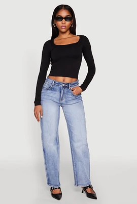 Womens WAX Straight Whiskered Jeans, Blue, Size 7