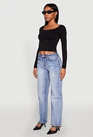 Womens WAX Straight Whiskered Jeans, Blue,
