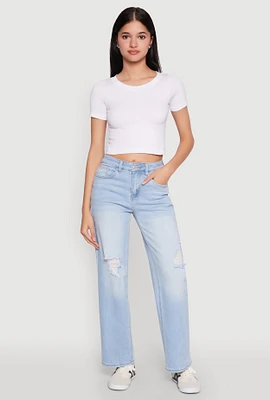 Womens WAX Whiskered Ombre Distressed Jeans, Blue,