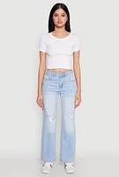Womens WAX Whiskered Ombre Distressed Jeans, Blue,