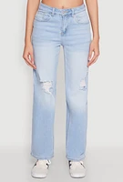 Womens WAX Whiskered Ombre Distressed Jeans, Blue,
