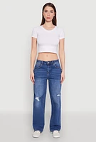 Womens WAX Whiskered Ombre Distressed Jeans, Blue,