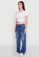 Womens WAX Whiskered Ombre Distressed Jeans, Blue,
