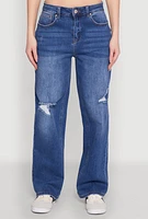 Womens WAX Whiskered Ombre Distressed Jeans, Blue,