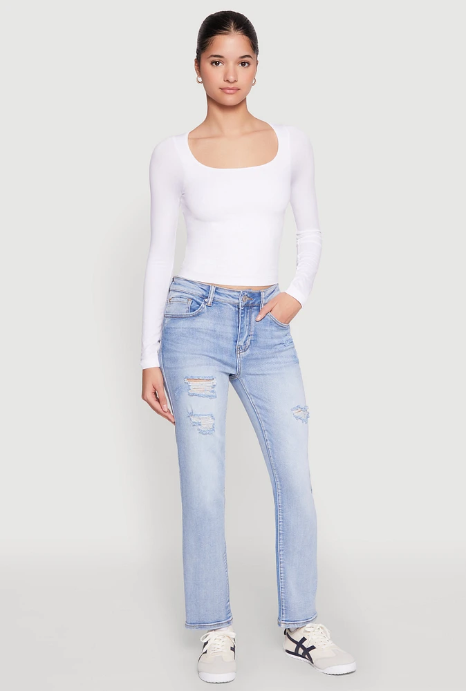 Womens WAX Distressed Straight Leg Jeans, Blue, Size 9