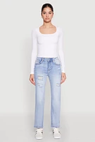 Womens WAX Distressed Straight Leg Jeans, Blue, Size 7