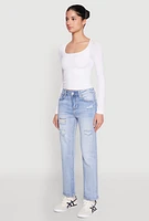 Womens WAX Distressed Straight Leg Jeans, Blue, Size 7