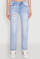 Womens WAX Distressed Straight Leg Jeans, Blue, Size 7