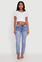Womens WAX Distressed Straight Leg Jeans, Blue,