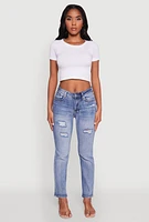 Womens WAX Distressed Straight Leg Jeans, Blue,