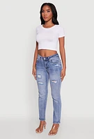 Womens WAX Distressed Straight Leg Jeans, Blue,