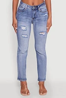 Womens WAX Distressed Straight Leg Jeans, Blue,