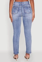 Womens WAX Distressed Straight Leg Jeans, Blue,
