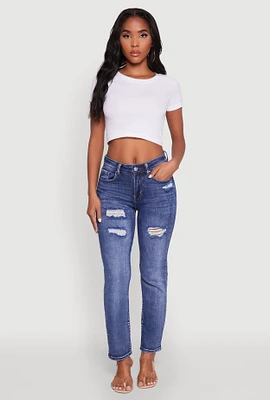 Womens WAX Distressed Straight Leg Jeans, Blue,