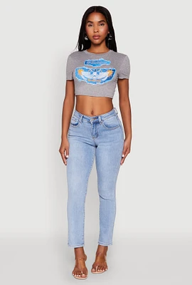 Womens WAX Slim Straight High Rise Jeans, Blue, Size 0