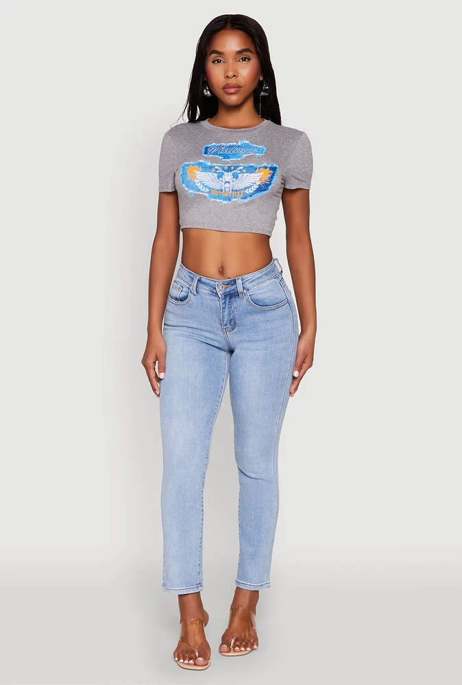Womens WAX Slim Straight High Rise Jeans, Blue, Size 5