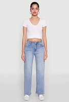 Womens WAX Mid Rise Whiskered Straight Leg Jeans, Blue,