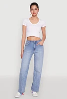 Womens WAX Mid Rise Whiskered Straight Leg Jeans, Blue,
