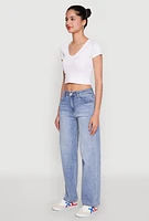 Womens WAX Mid Rise Whiskered Straight Leg Jeans, Blue,