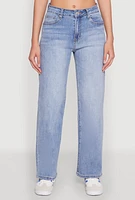 Womens WAX Mid Rise Whiskered Straight Leg Jeans, Blue,
