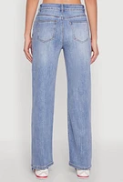 Womens WAX Mid Rise Whiskered Straight Leg Jeans, Blue,