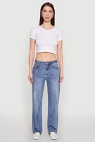 Womens WAX Mid Rise Whiskered Straight Leg Jeans, Blue,
