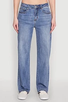 Womens WAX Mid Rise Whiskered Straight Leg Jeans, Blue,