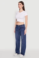Womens Wax Mid Rise Whiskered Straight Leg Jeans, Blue,