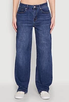 Womens WAX Mid Rise Whiskered Straight Leg Jeans, Blue,