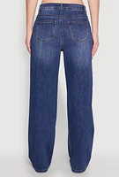 Womens Wax Mid Rise Whiskered Straight Leg Jeans, Blue,