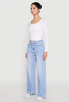 Womens WAX Whiskered Wide Leg Jeans, Blue,