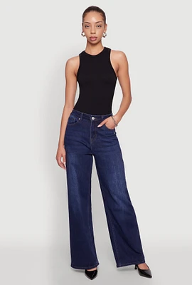 Womens WAX Whiskered Wide Leg Jeans, Blue,