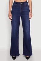 Womens WAX Whiskered Wide Leg Jeans, Blue,